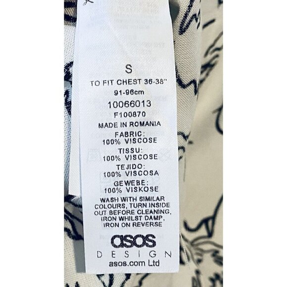 Asos Top Womens Small White Black Abstract Face Print Tie Neck Artsy Boho - Picture 6 of 7